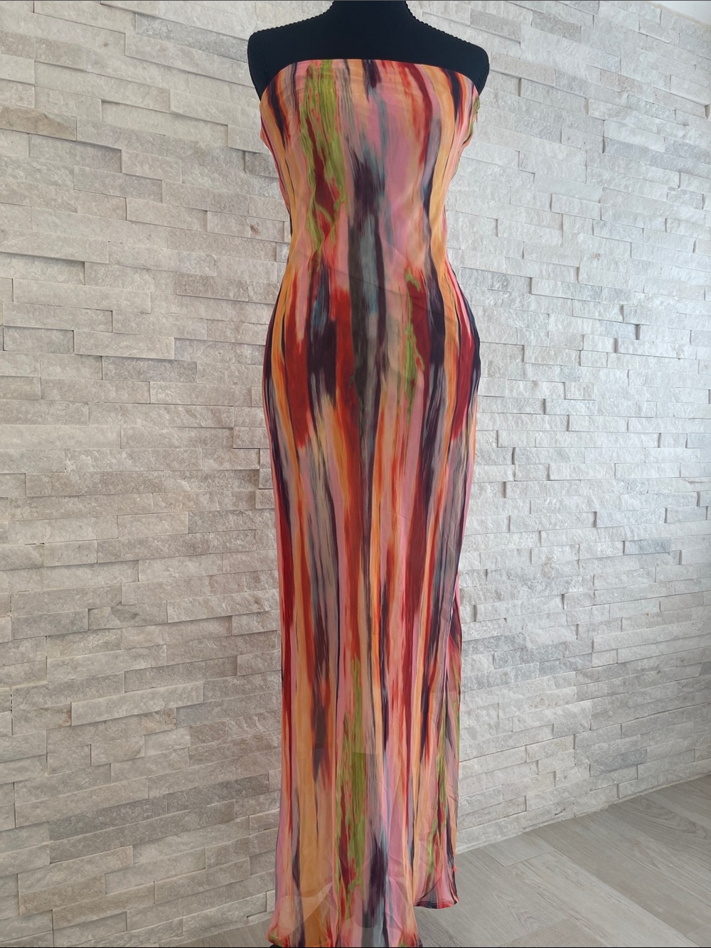 SNDYS Strapless Multicolor Maxi Dress - Vibrant Vertical Print